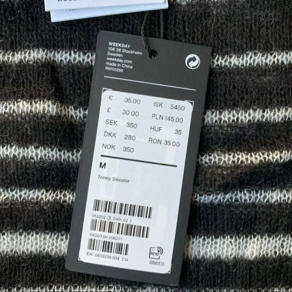 Weekday trinity sheer knitted jumper with high neck in black and white striped - Picture 9 of 9